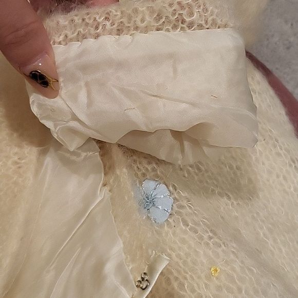 50s/60s Vintage Floral English Garden Cardigan Mohair Wool Blend Size Small - Picture 9 of 11